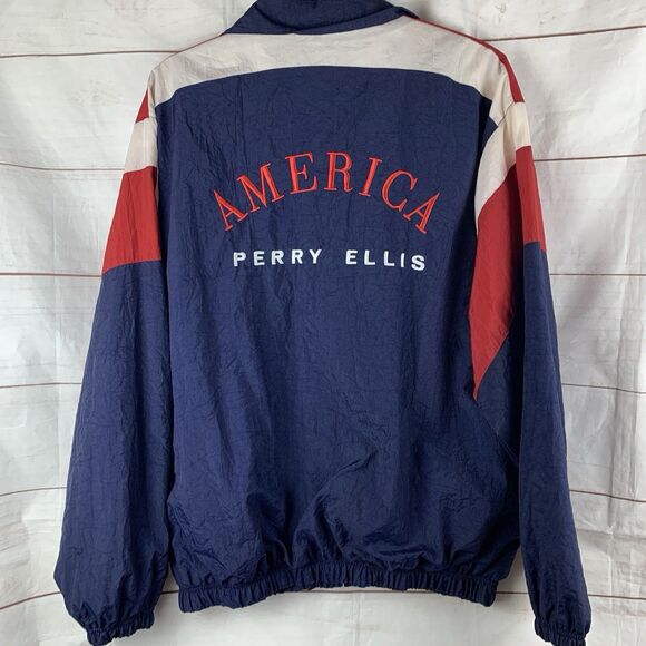 Perry Ellis Jacket Sports Tracksuit Windbreaker Vintage 90s America Flag Olympic - Picture 2 of 16